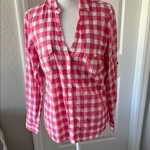 Columbia Pink and White Checkered Button-Up Shirt